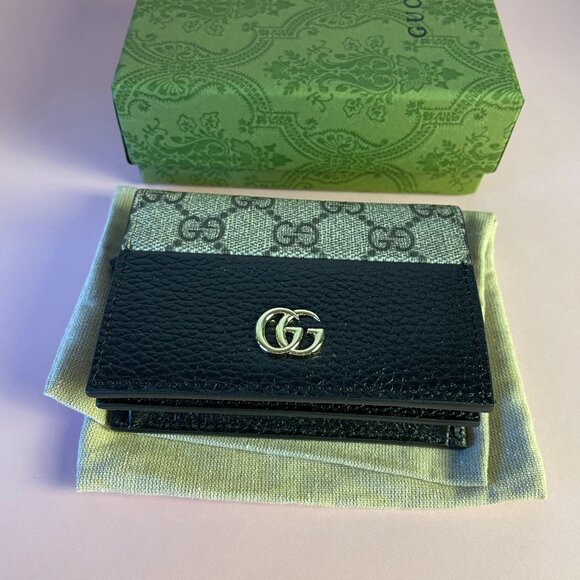 💕💕Gucci Compact Wallet Supreme GG Marmont Women's Black Gray Card Case Unisex - Picture 1 of 14